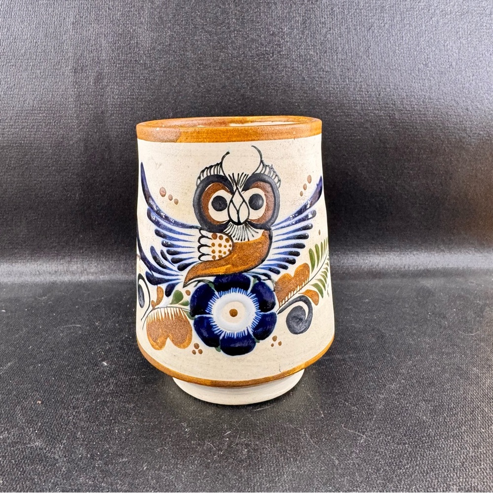 Tonala Mexican Pottery Owl Stoneware Coffee Mug Made in Mexico